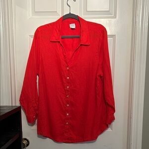 Sigrid Olsen Red Long-Sleeve Button-Down Shirt